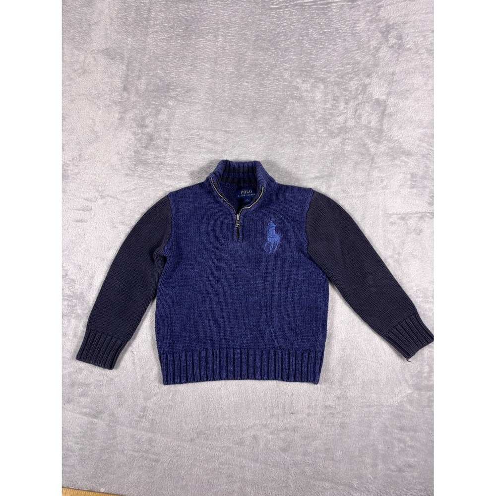 Polo Ralph Lauren Big Pony Quarter Zip Sweater Boys Size 5 Blue Knit Pullover